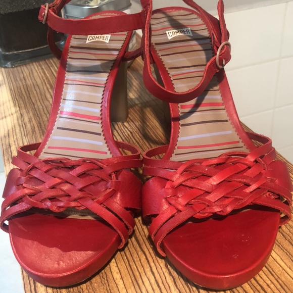 CAMPER Red plaited leather sandals Size 38 (7 US) - Picture 3 of 9